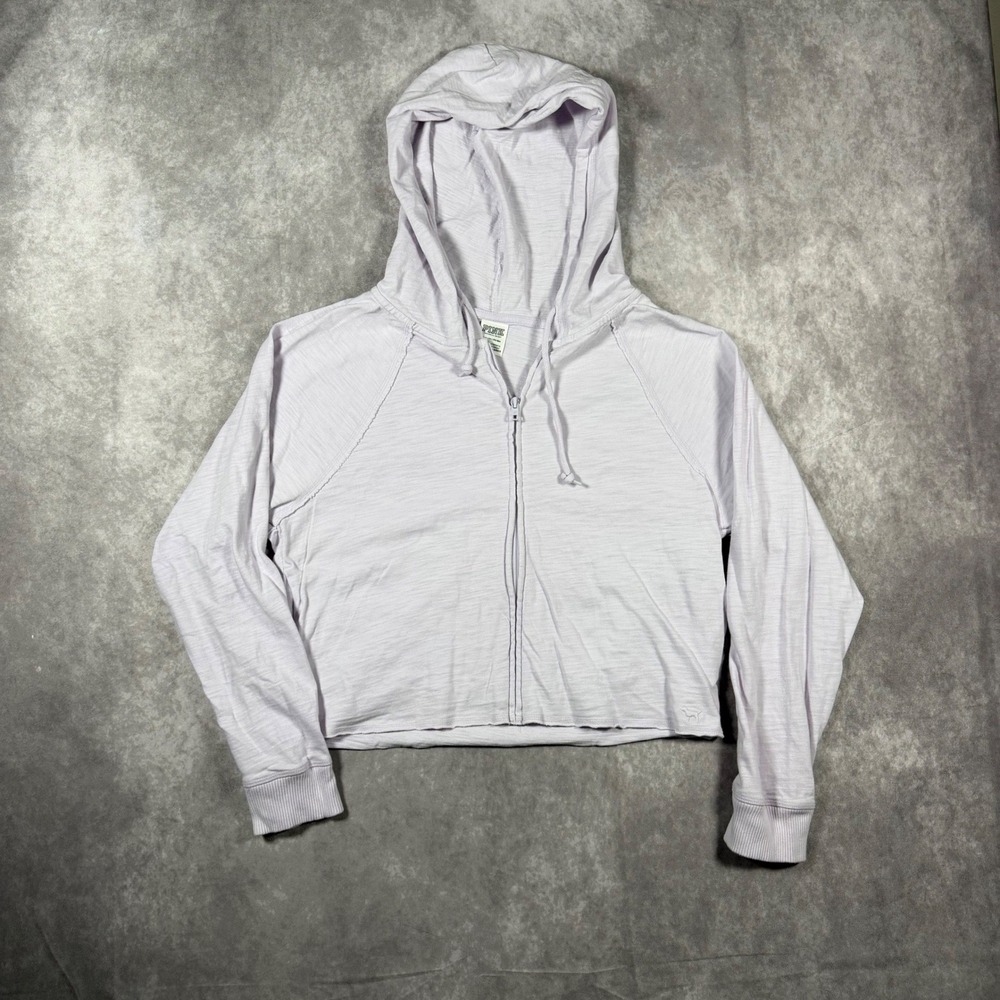 PINK Victoria's Secret Lavender Slub Knit Cropped Full Zip Hoodie Small Y2K Cozy
